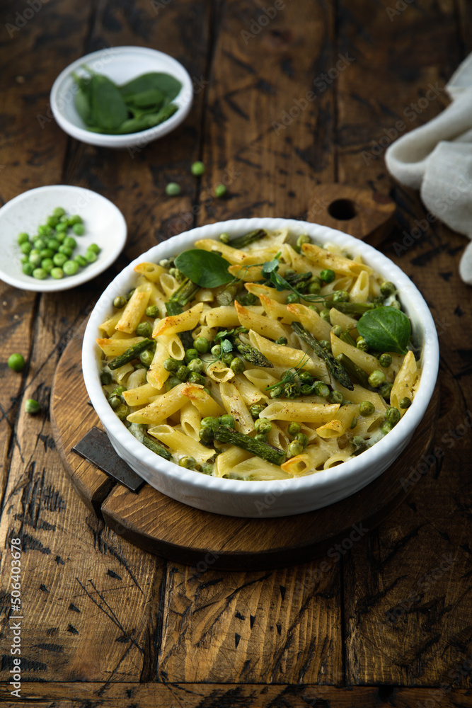 Homemade pasta bake with green pea Homemade pasta bake with green pea