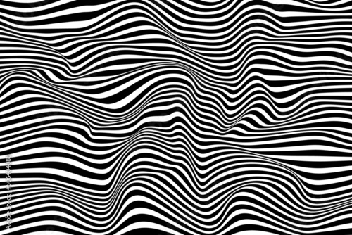 Abstract striped sea illustration. Digital optical illusion design. Trendy black and white wave background