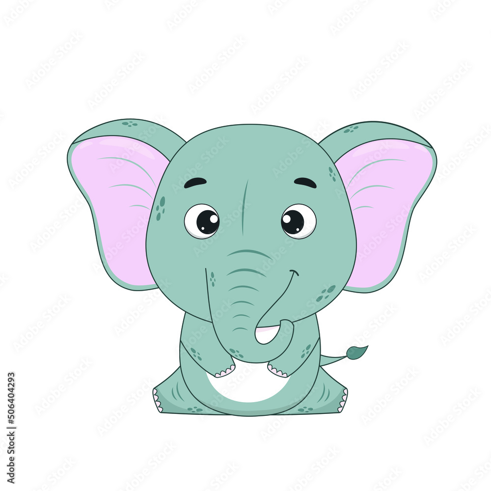 Cartoon cute elephant isolated on white background. Vector illustration for dasein and print