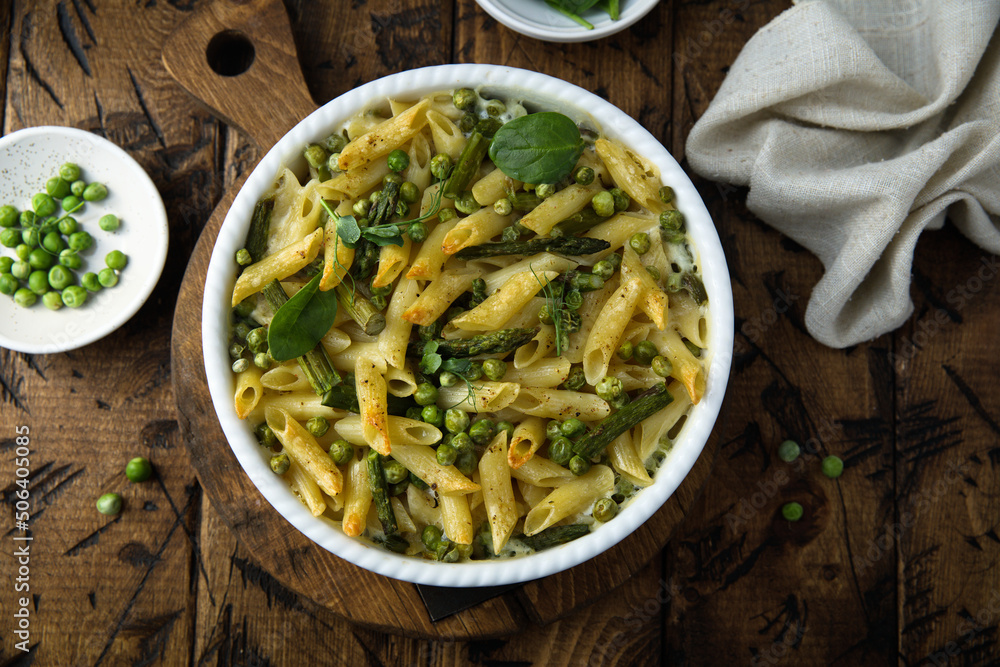 Homemade pasta bake with green pea Homemade pasta bake with green pea