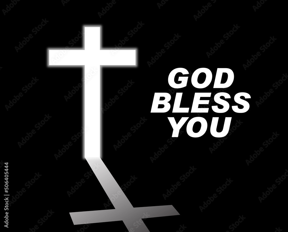 Obraz premium Christian Cross and Jesus with text god bless you on the black background