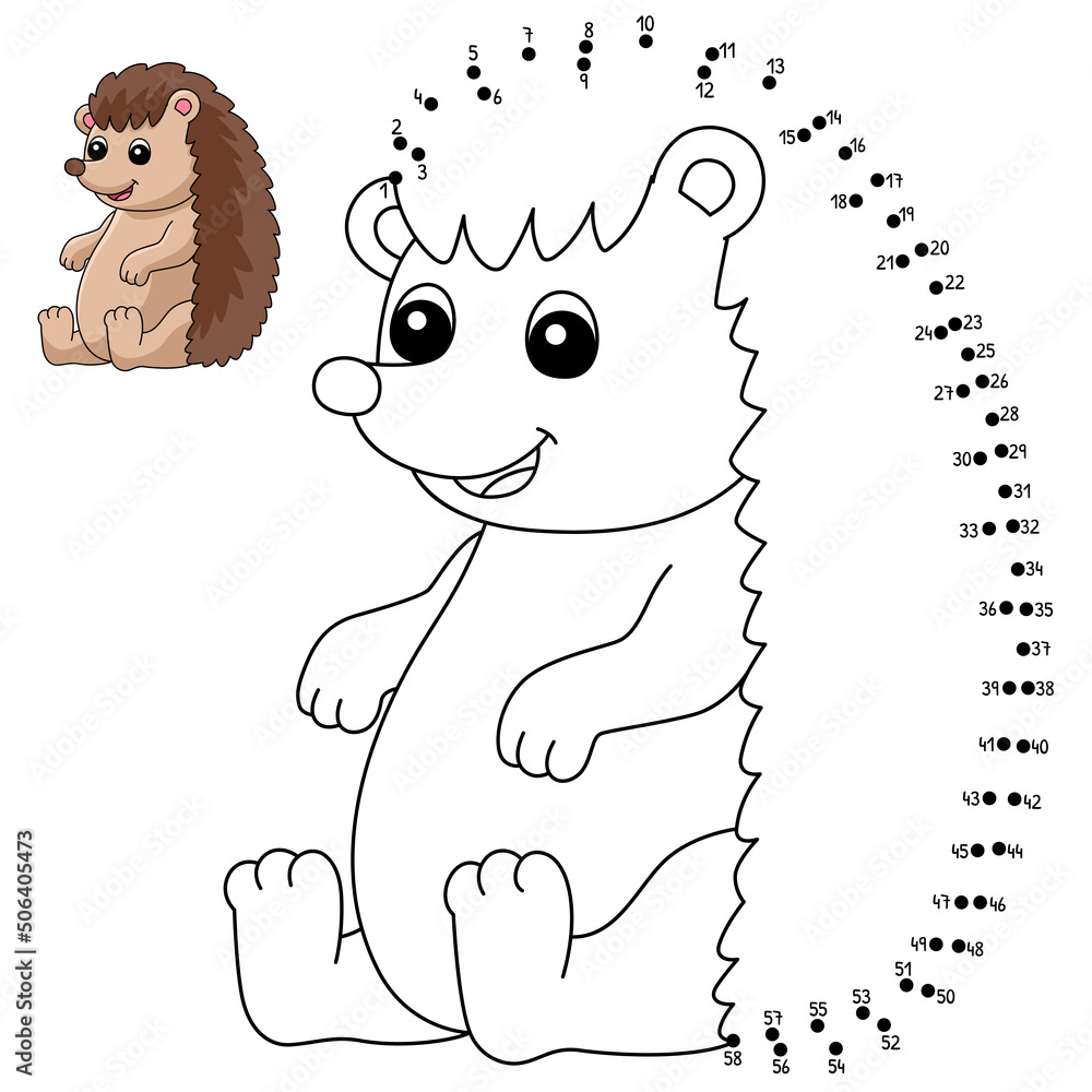 Dot to Dot Hedgehog Coloring Page for Kids Stock Vector | Adobe Stock