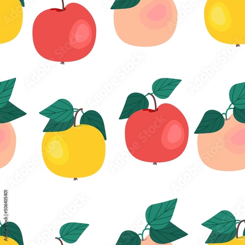 Ripe ruddy apples seamless pattern. Vector illustration. Fruit print.