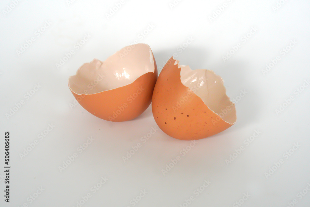 Chicken eggshells on a white background Chicken eggshells on a white background
