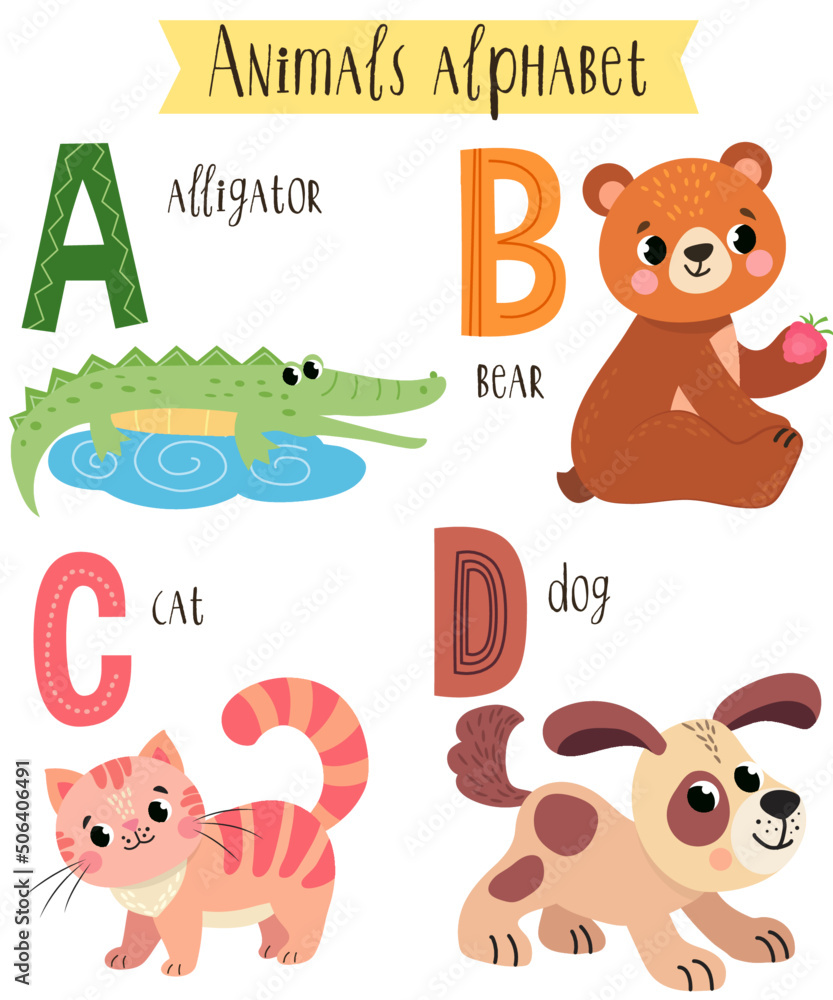 vector illustration of cute animals from A to Z. Children's alphabet in ...