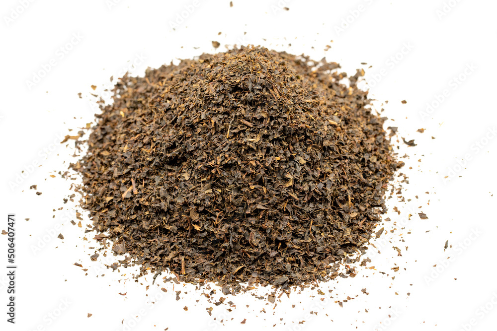 Black tea isolated on a white background. close up Black tea isolated on a white background. close up
