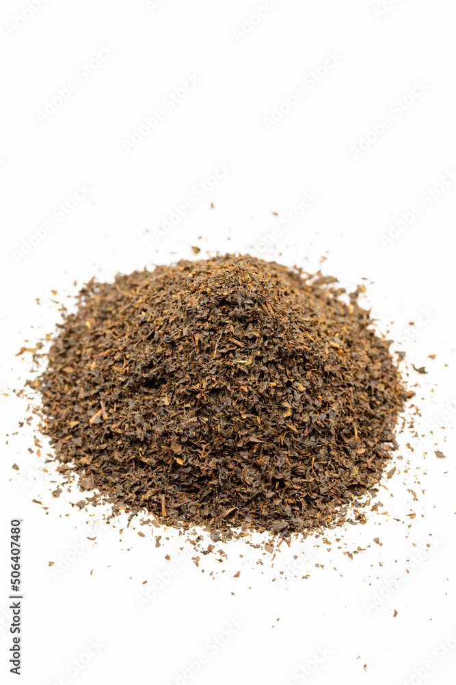 Black tea isolated on a white background. close up Black tea isolated on a white background. close up
