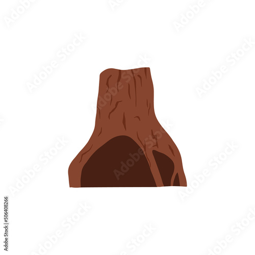Burrow under the root of the tree for animal sheltering, flat vector illustration isolated on white background.
