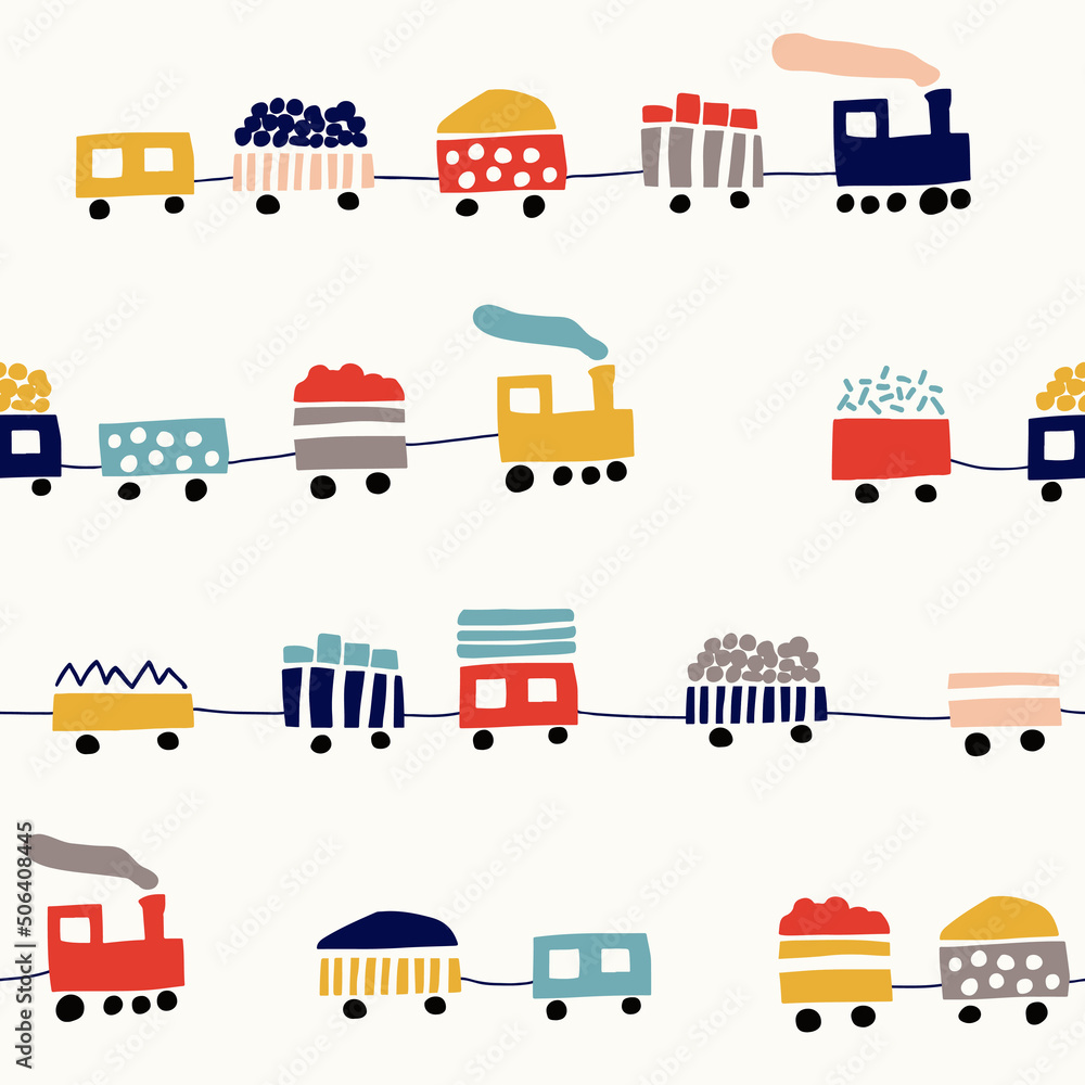 Seamless pattern with cute color trains
