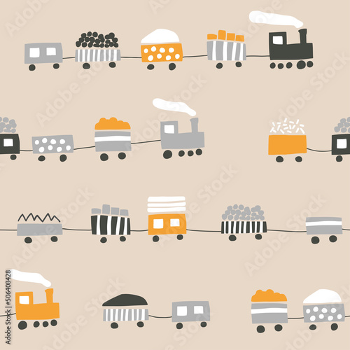 Seamless pattern with cute trains
