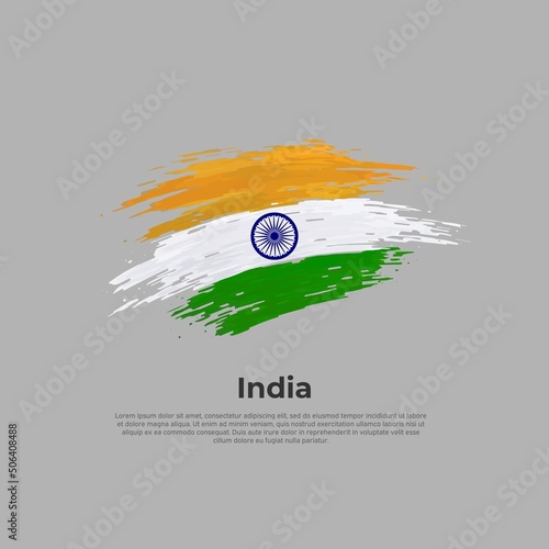 India flag. Tricolor, brush strokes. Stripes colors of the indian flag on a white background. Vector design national poster, template with place for text. State patriotic banner of india, cover