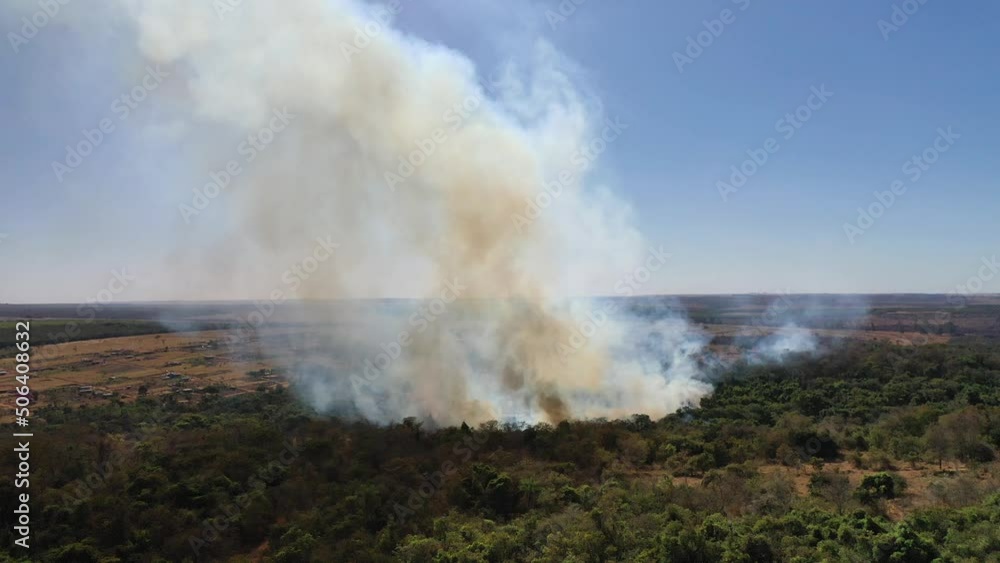 Aerial view of fire in Cerrado biome native forest, fire, danger, deforestation, Aerial view of fire in Cerrado biome native forest, fire, danger, deforestation,