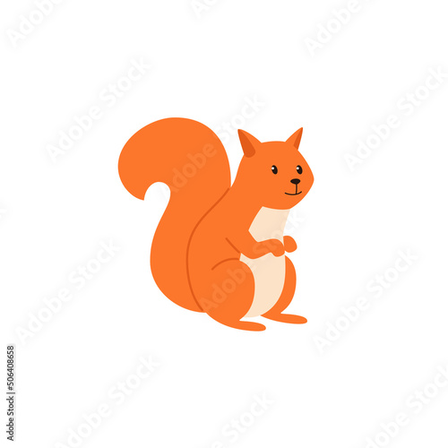 Red squirrel character on a white background, vector flat illustration.