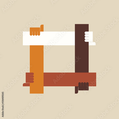 Illustration of hands holding together in the shape of Hashtag symbol