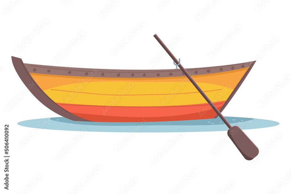 Boat with paddle vector cartoon illustration isolated on a white