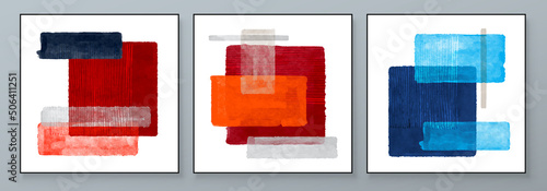 Set of Abstract Hand Painted Illustrations for Wall Decoration, Postcard, Social Media Banner, Brochure Cover Design Background. Square Modern Abstract Painting Artwork. Rectangle Vector Pattern