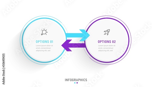 Vector Infographic label design template with icons and 2 options or steps. Can be used for process diagram, presentations, workflow layout, banner, flow chart, info graph.