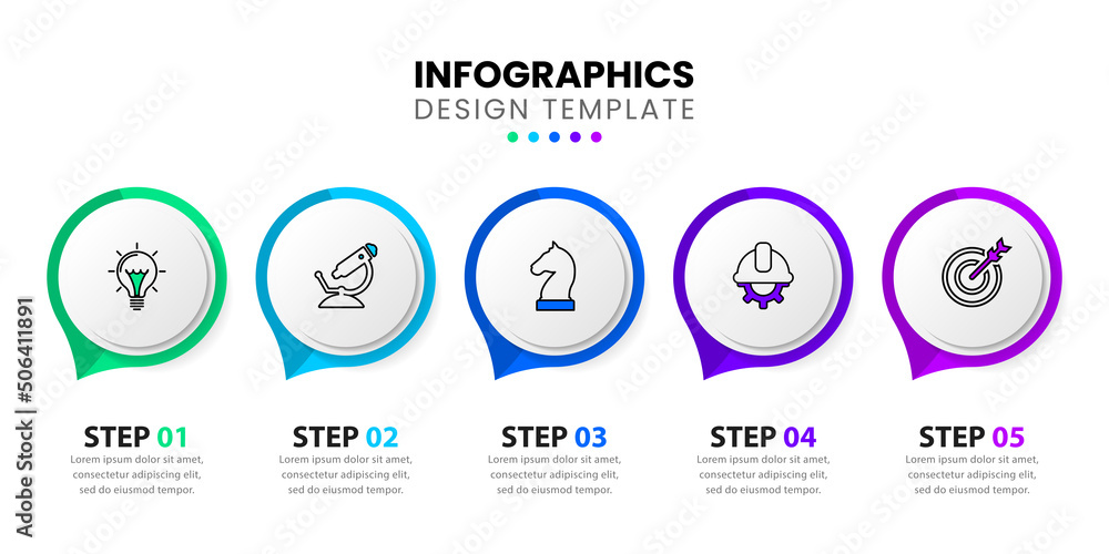 Infographic template. 5 colored circles with icons in a row Infographic template. 5 colored circles with icons in a row