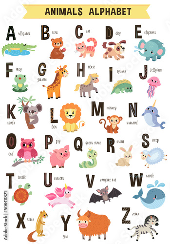 Fototapeta Naklejka Na Ścianę i Meble -  illustration of cute animals from A to Z isolated on a white background. Children's alphabet in pictures.