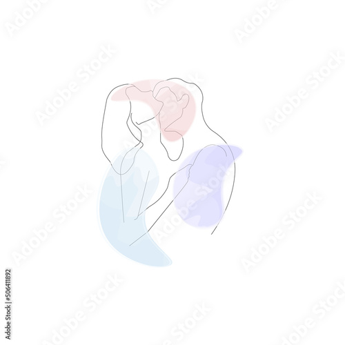 A couple in love. A man and a woman hug. Continuous linear vector illustration