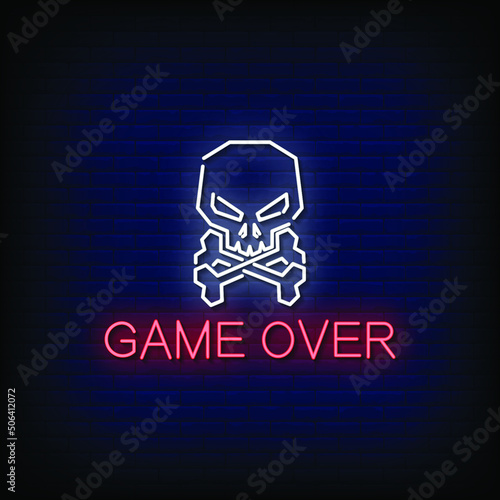Game Over Neon Sign On Brick Wall Background Vector