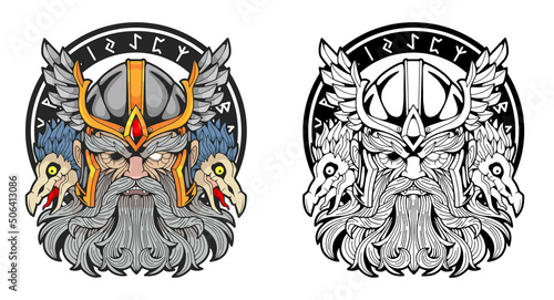 Quadro em tela ancient norse god Odin, design illustration