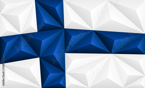 Abstract polygonal background in the form of colorful blue and white stripes of the Finnish flag. Polygonal flag of Filand.