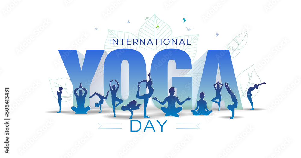 Yoga concept with International yoga day Text. Yoga Body Posture ...