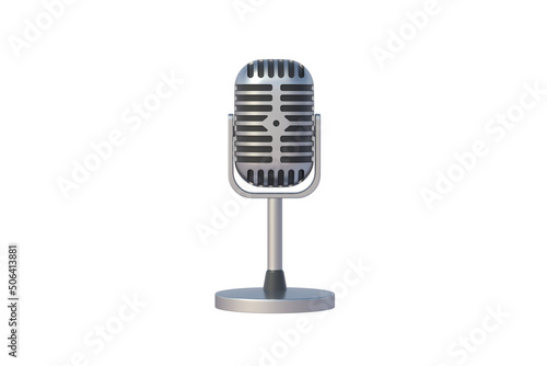 Retro style metallic microphone isolated on white background. 3d render