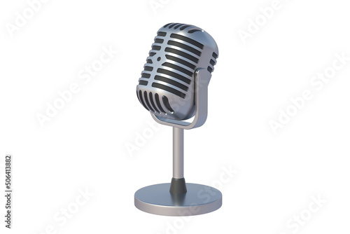 Vintage metallic microphone isolated on white background. 3d render photo