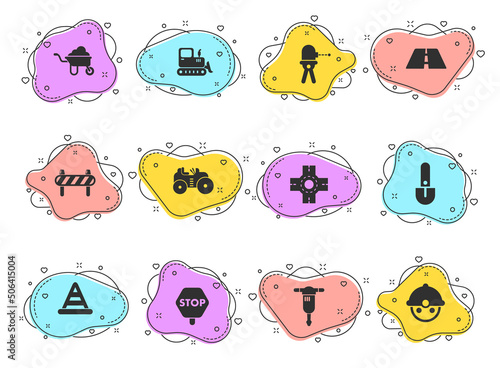 road repairs glyph vector icons on color bubble shapes isolated on white background. road repairs icon set for web design, mobile apps and ui design