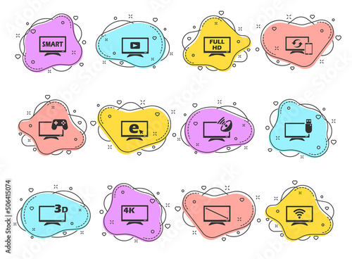 smart tv glyph vector icons on color bubble shapes isolated on white background. smart tv icon set for web design, mobile apps and ui design
