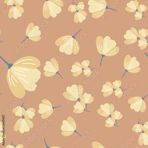 Poppy Flowers seamless pattern. Scandinavian style background. Vector illustration for fabric design, gift paper, baby clothes, textiles, cards