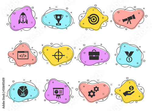 startup glyph vector icons on color bubble shapes isolated on white background. startup icon set for web design, mobile apps and ui design