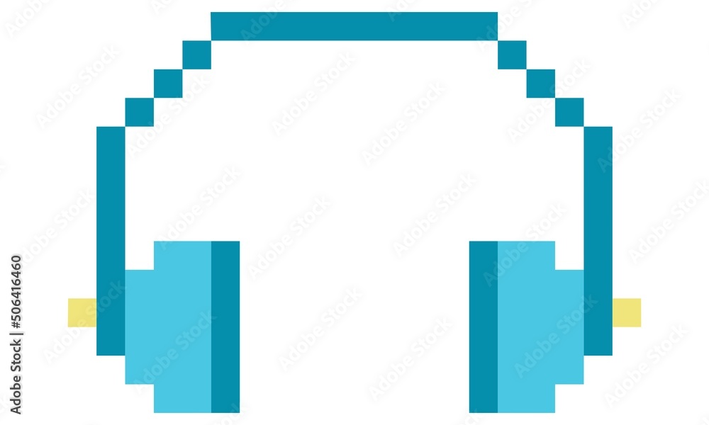 Pixel blue headphone icon vector Pixel blue headphone icon vector