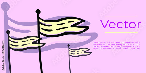 Flag pin sketch vector illustration. Flagstock pennant hand drawn background. Waving red flag media banner