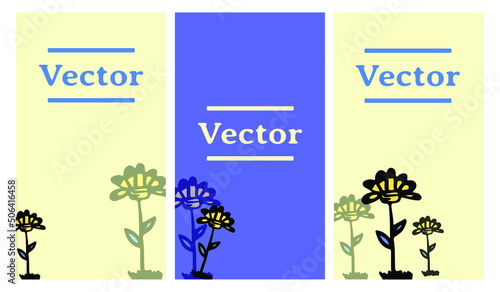 Cute flower sketch vector set of illustrations. Beauty floral hand drawn vertical background. Botany cosmetics media banner