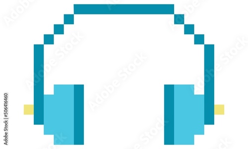 Pixel blue headphone icon vector