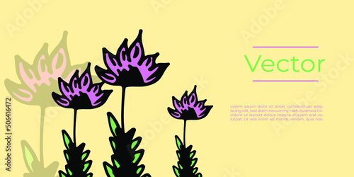 Cute wild flower sketch vector illustration. Beauty floral hand drawn background. Botany cosmetics media banner