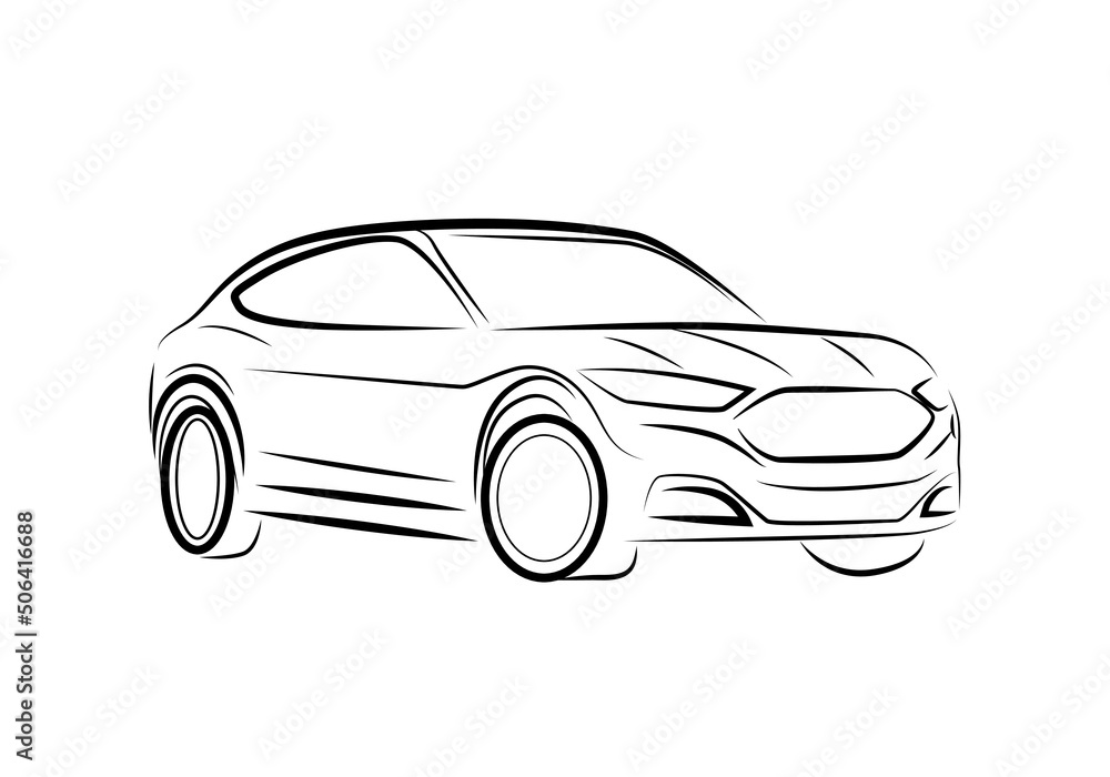 Sports car logo. Side view of car. Race car on plain background.