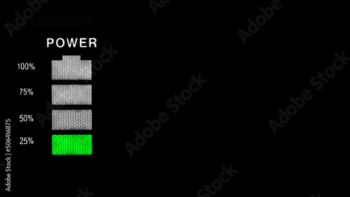 Battery charging indication in green minimalism on a black background