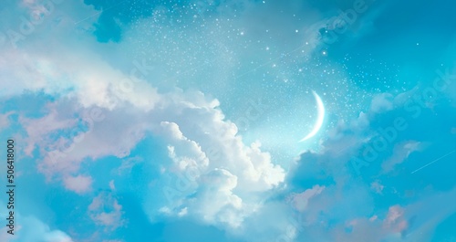 Wallpaper of crescent moon in cloudscape 
