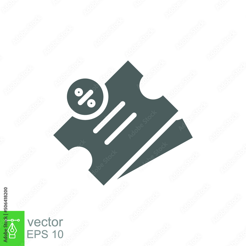 Discount icon. Sale coupon concept. Simple solid style. Glyph vector illustration isolated on white background. EPS 10.