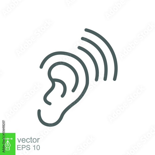 Ear icon. Simple outline style. Hearing, listen symbol. Thin line vector illustration isolated on white background. EPS 10.