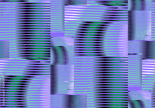 Seamless pattern with geometric striped blue abstract shapes cyberpunk concept. Psychedelic tech futuristic background for wall art, web banner, package, textile, poster, interior decor. 