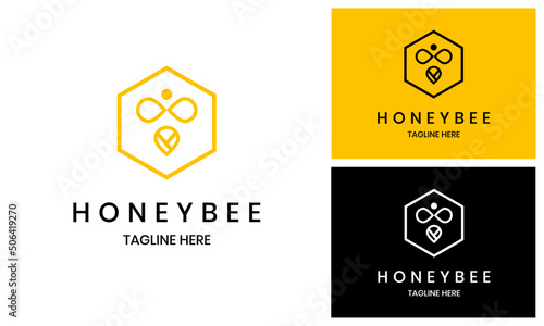 Honey Bee Logo Design Template. Honeycomb bee logo and symbol.