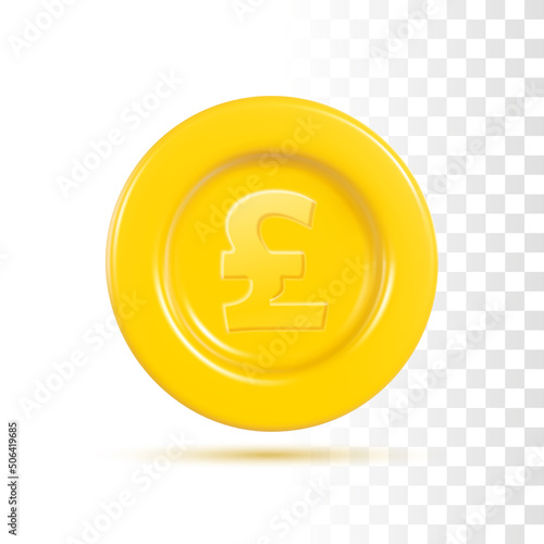 3d Pound Sterling Coin. Vector Realistic Rendering. Concept Illustration Isolated On Transparent Background