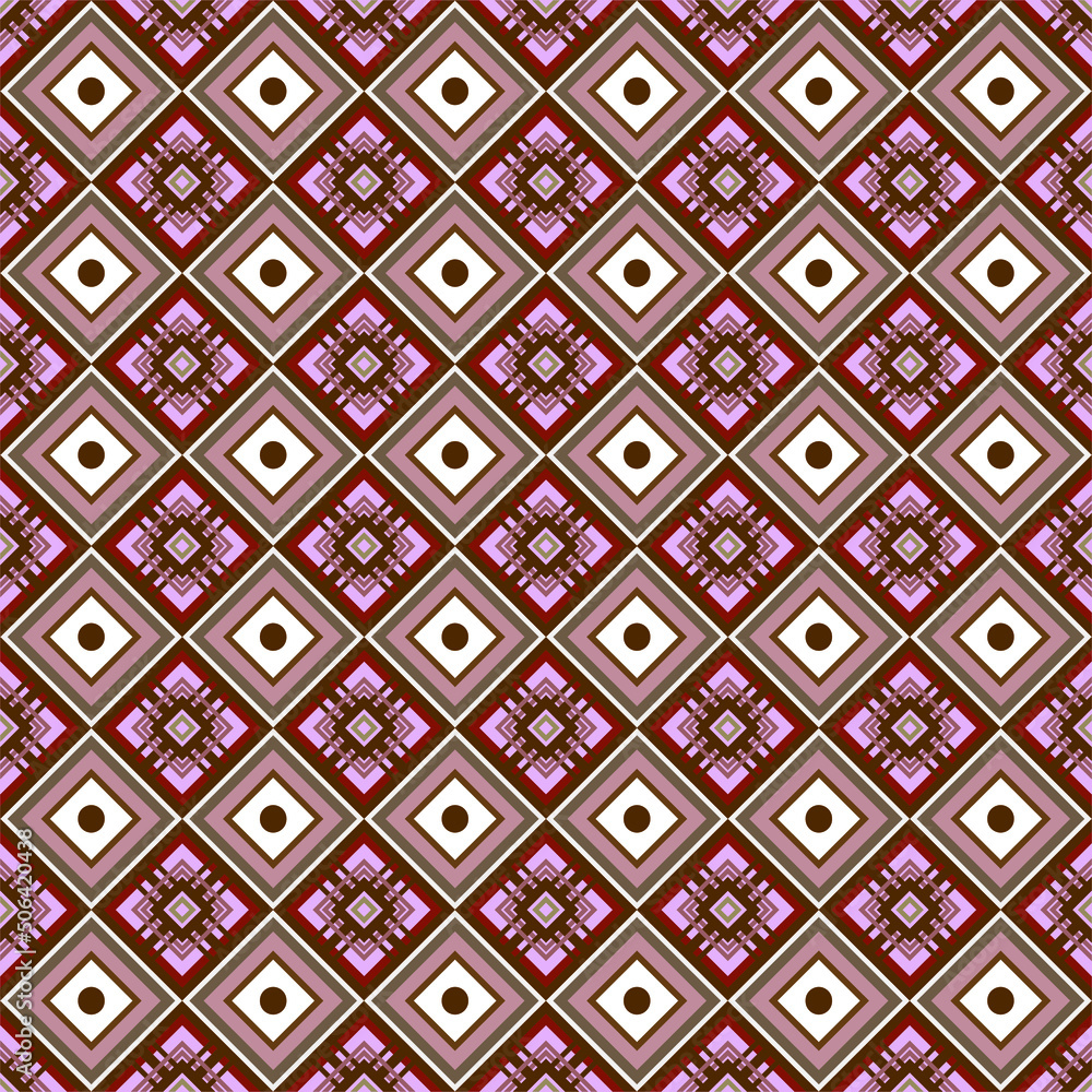 Geometric seamless pattern. Colored red and beige design on blue background for wallpapers, textile and fabrics Geometric seamless pattern. Colored red and beige design on blue background for wallpapers, textile and fabrics