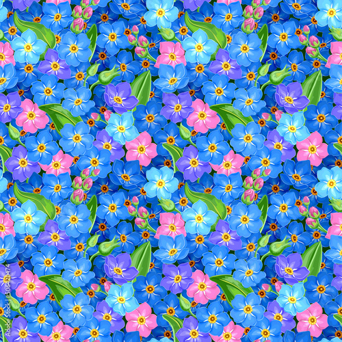 blue forget-me-not flowers. summer floral seamless pattern, vector illustration