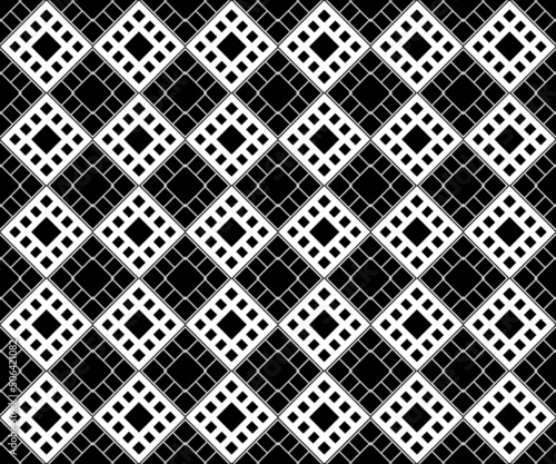 Simple black and white geometric texture seamless vector pattern black and white illustration on mesh, mesh, tissue structure limitless abstract background design components for print, textile